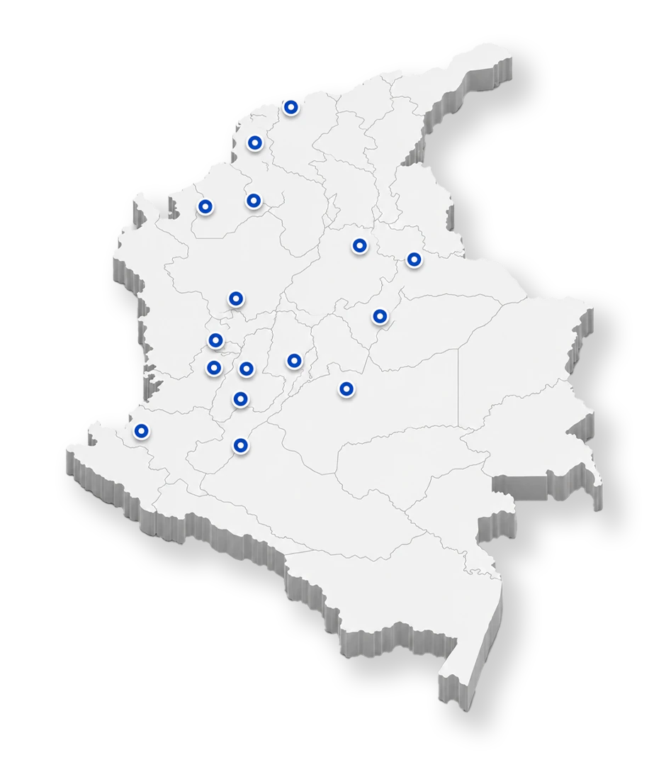 Mapa de Colombia con cobertura en 17 ciudades