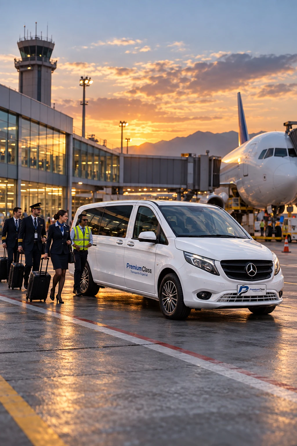 Van Premium Class atendiendo una tripulación en el aeropuerto